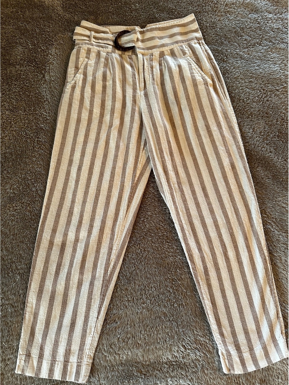 By Anthropologie Oasis Striped Belted Linen Blend Pants - Size 4